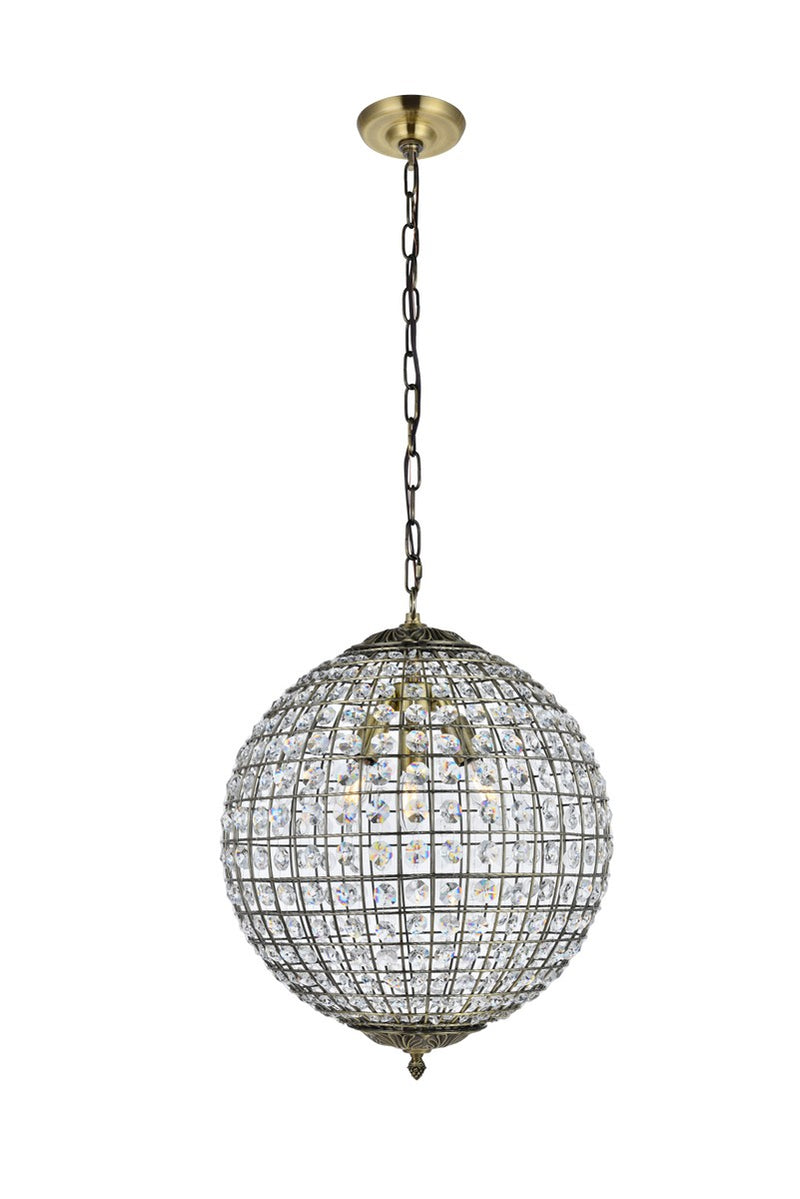 Elegant Lighting LD5026 Three Light Pendant, Antique Bronze