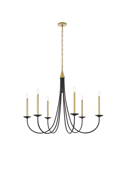 Elegant Lighting LD810D42BRK Six Light Pendant, Black And Brass