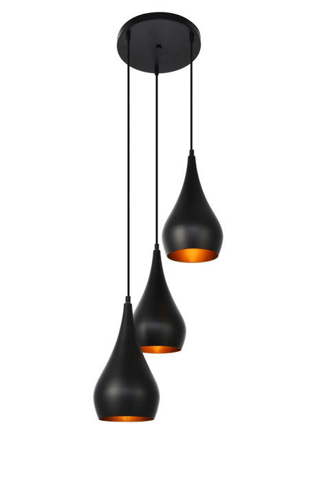 Elegant Lighting LDPD2000 Three Light Pendant, Black