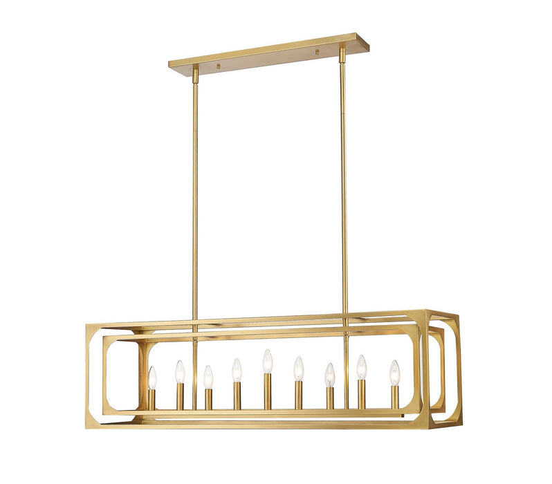 Z-Lite 3038-9L-RB Nine Light Linear Chandelier, Rubbed Brass