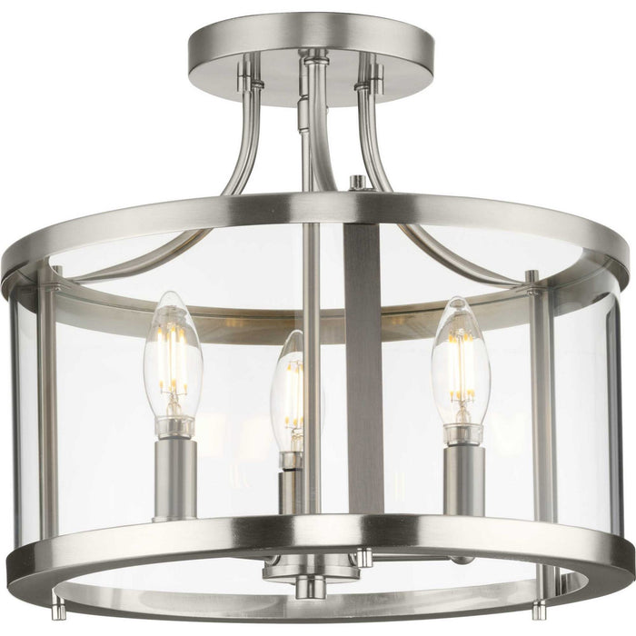 Progress Lighting P350231-009 Three Light Semi Flush Mount, Brushed Nickel