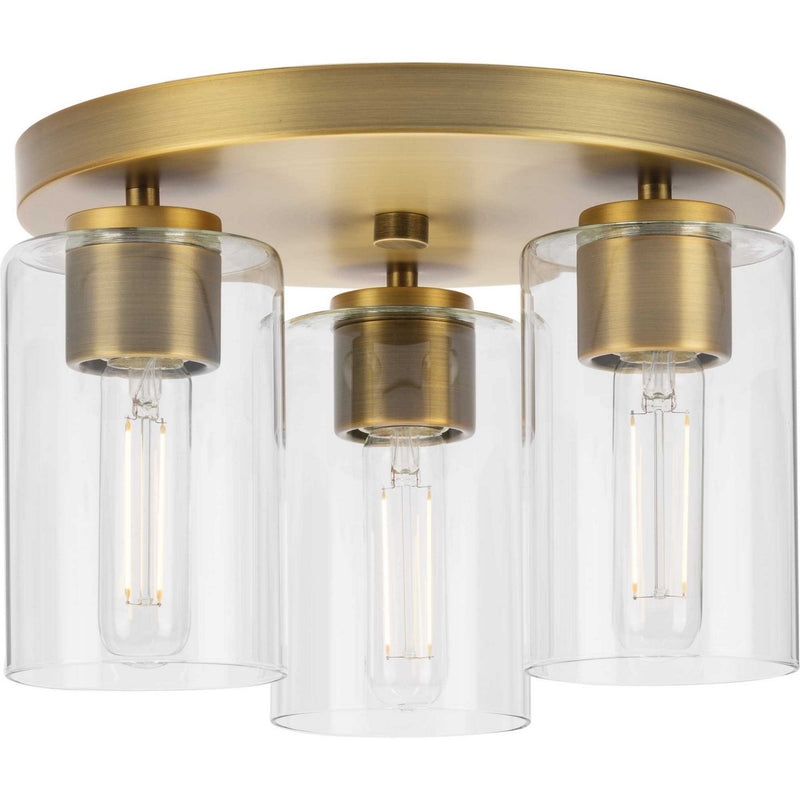 Progress Lighting P350237-163 Three Light Flush Mount, Vintage Brass