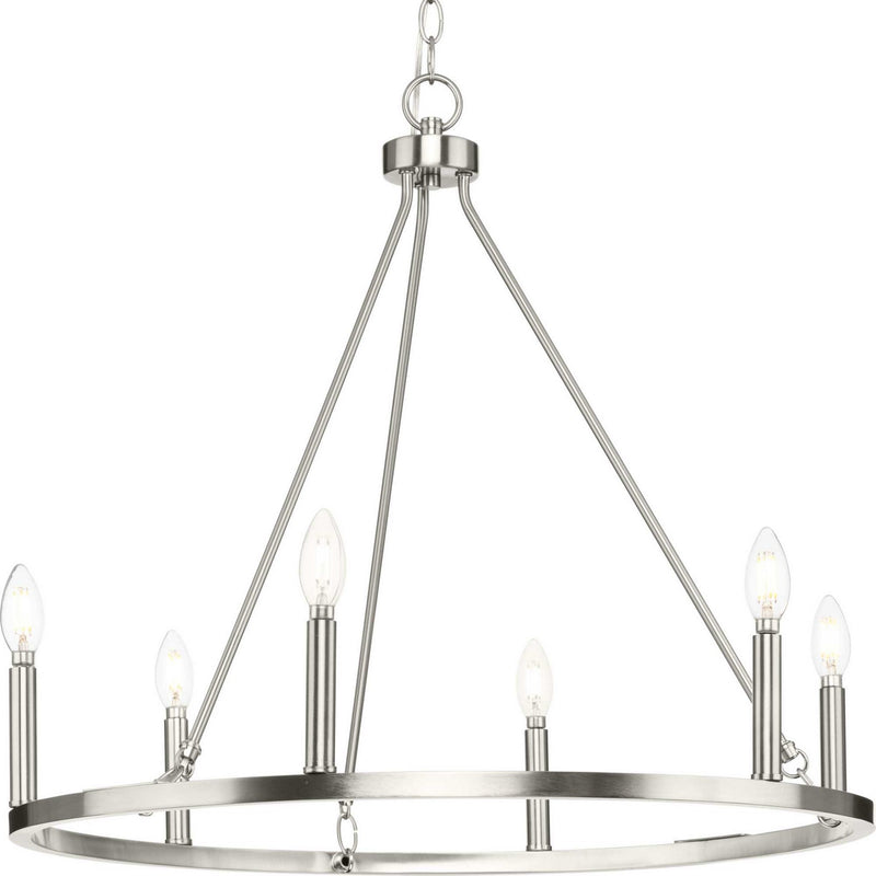 Progress Lighting P400313-009 Six Light Chandelier, Brushed Nickel