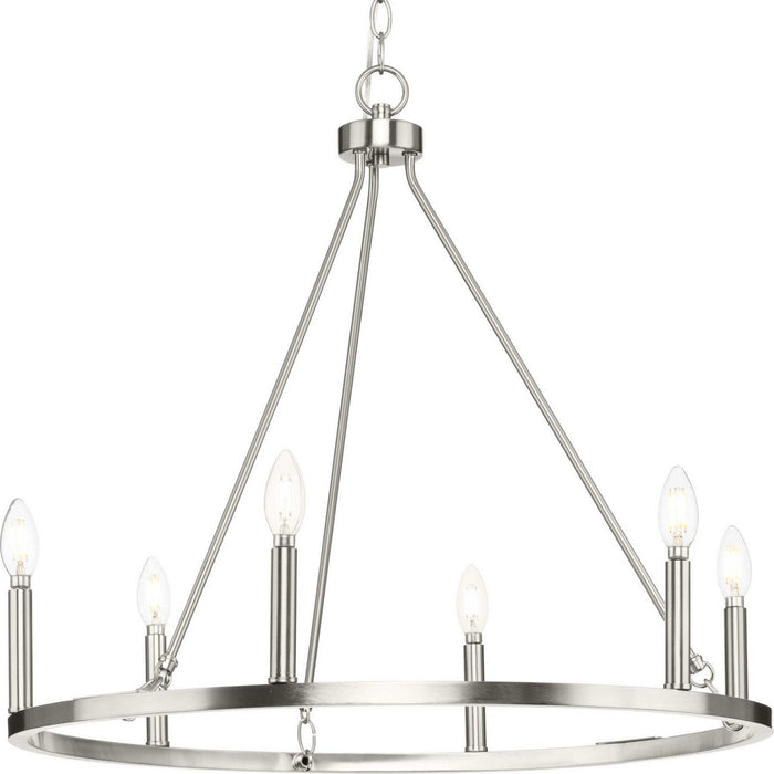 Progress Lighting P400313-009 Six Light Chandelier, Brushed Nickel