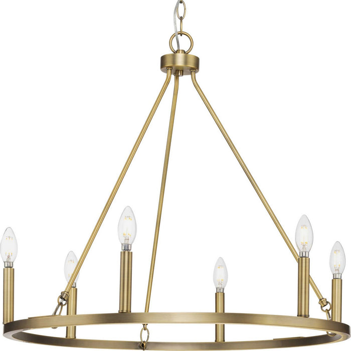 Progress Lighting P400313-163 Six Light Chandelier, Vintage Brass