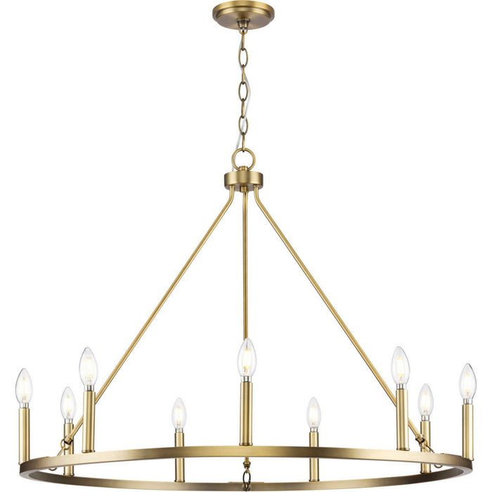 Progress Lighting P400314-163 Nine Light Chandelier, Vintage Brass