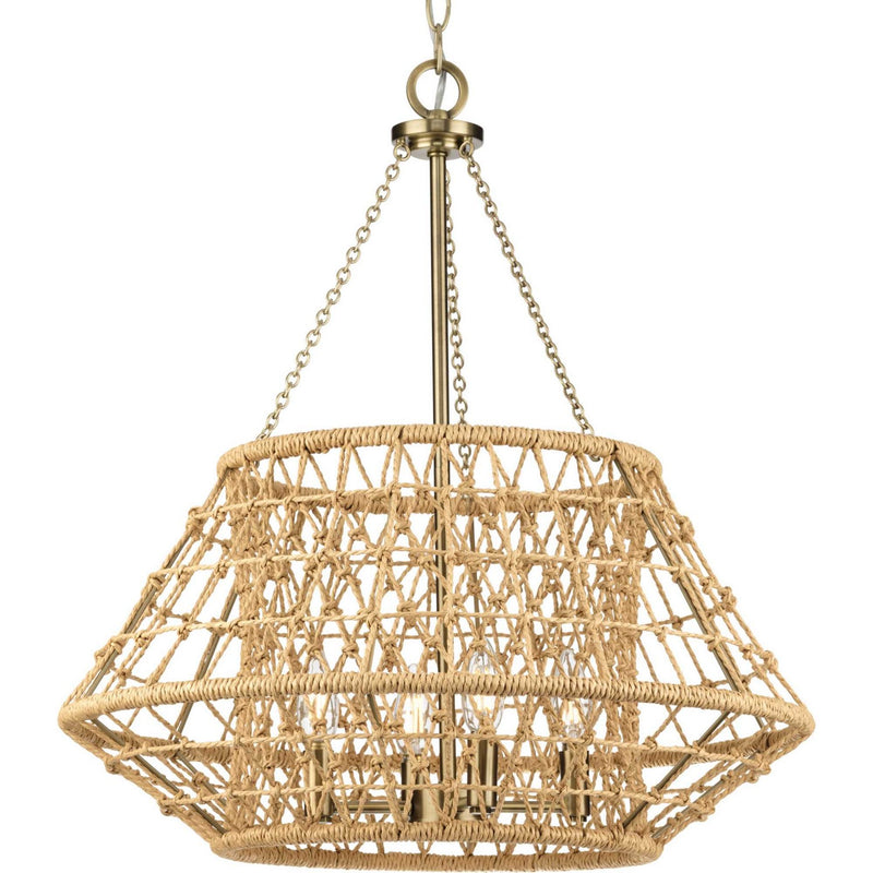 Progress Lighting P400323-163 Four Light Chandelier, Vintage Brass