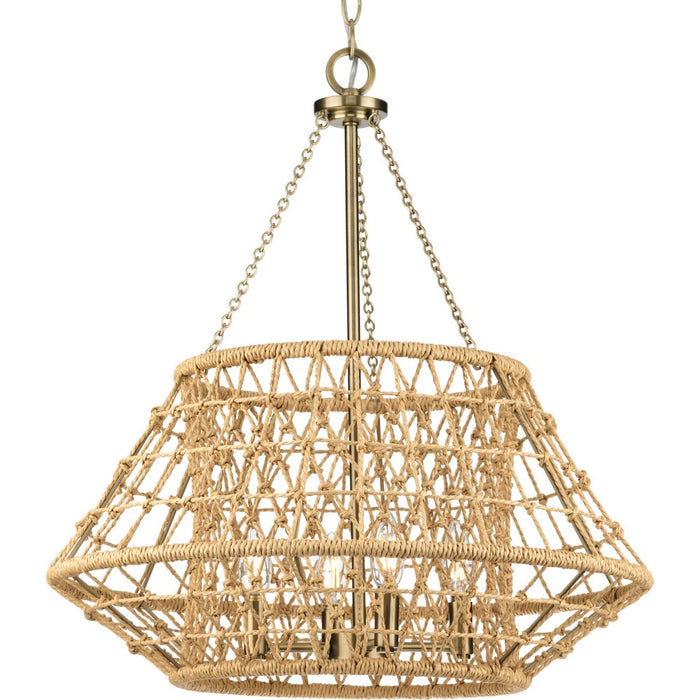 Progress Lighting P400323-163 Four Light Chandelier, Vintage Brass