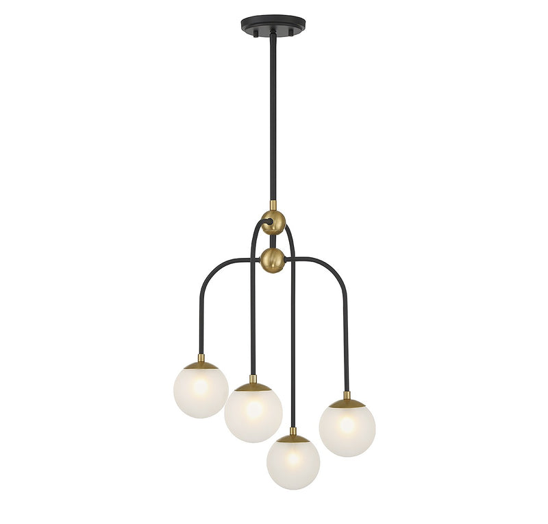 Savoy House 1-6697-4-143 Four Light Chandelier, Matte Black with Warm Brass