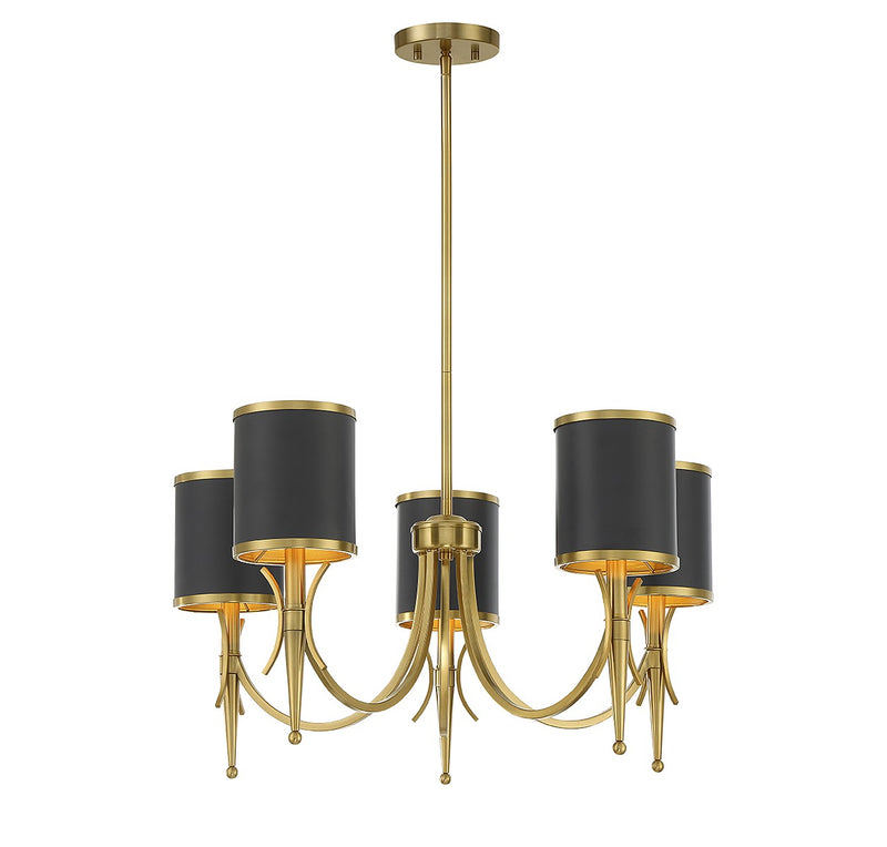 Savoy House 1-9945-5-143 Five Light Chandelier, Matte Black with Warm Brass