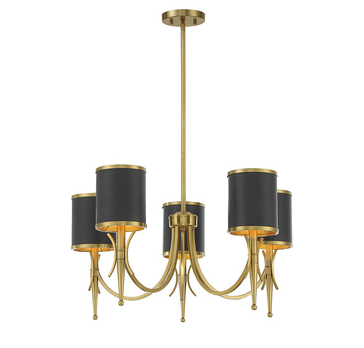 Savoy House 1-9945-5-143 Five Light Chandelier, Matte Black with Warm Brass