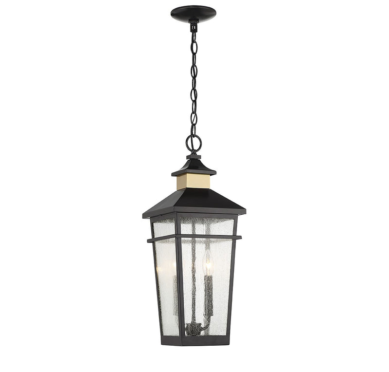 Savoy House 5-717-143 Two Light Outdoor Hanging Lantern, Matte Black with Warm Brass