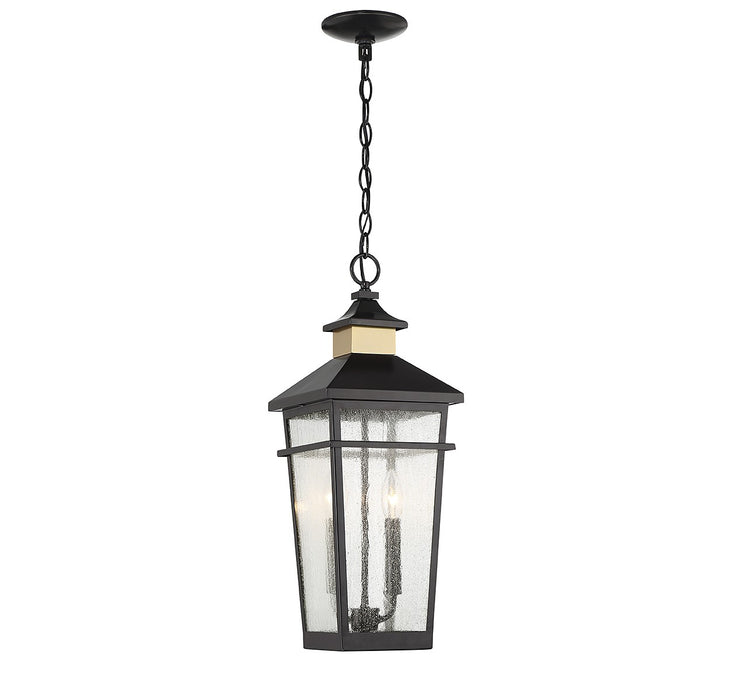 Savoy House 5-717-143 Two Light Outdoor Hanging Lantern, Matte Black with Warm Brass
