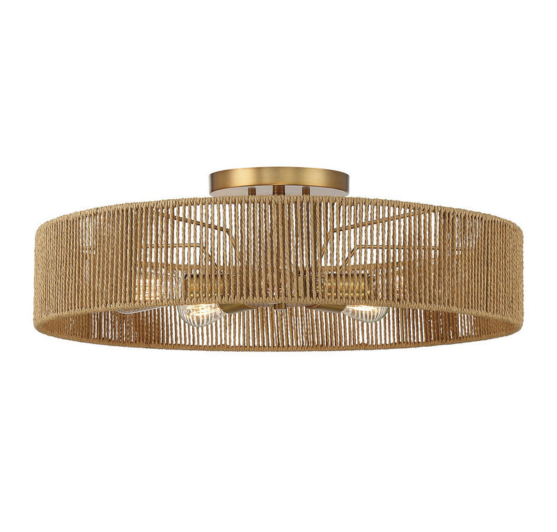 Savoy House 6-1682-5-320 Five Light Semi Flush Mount, Warm Brass and Rope