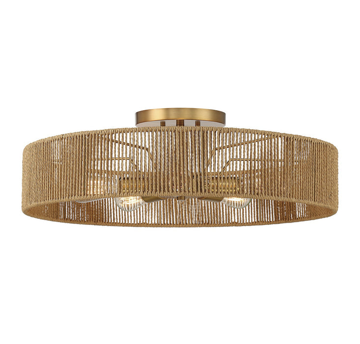 Savoy House 6-1682-5-320 Five Light Semi Flush Mount, Warm Brass and Rope