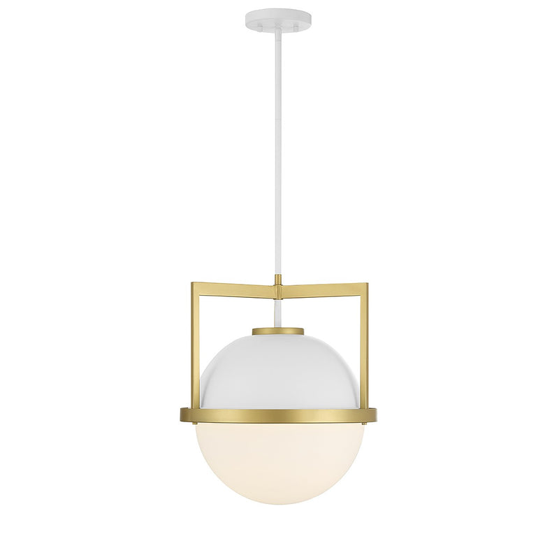 Savoy House 7-4600-1-142 One Light Pendant, White with Warm Brass