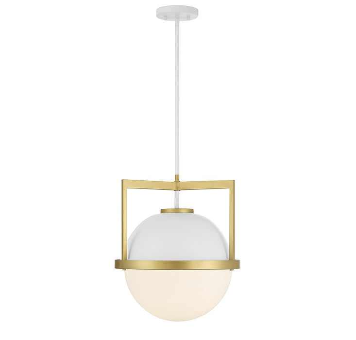 Savoy House 7-4600-1-142 One Light Pendant, White with Warm Brass