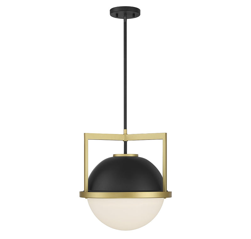 Savoy House 7-4600-1-143 One Light Pendant, Matte Black with Warm Brass