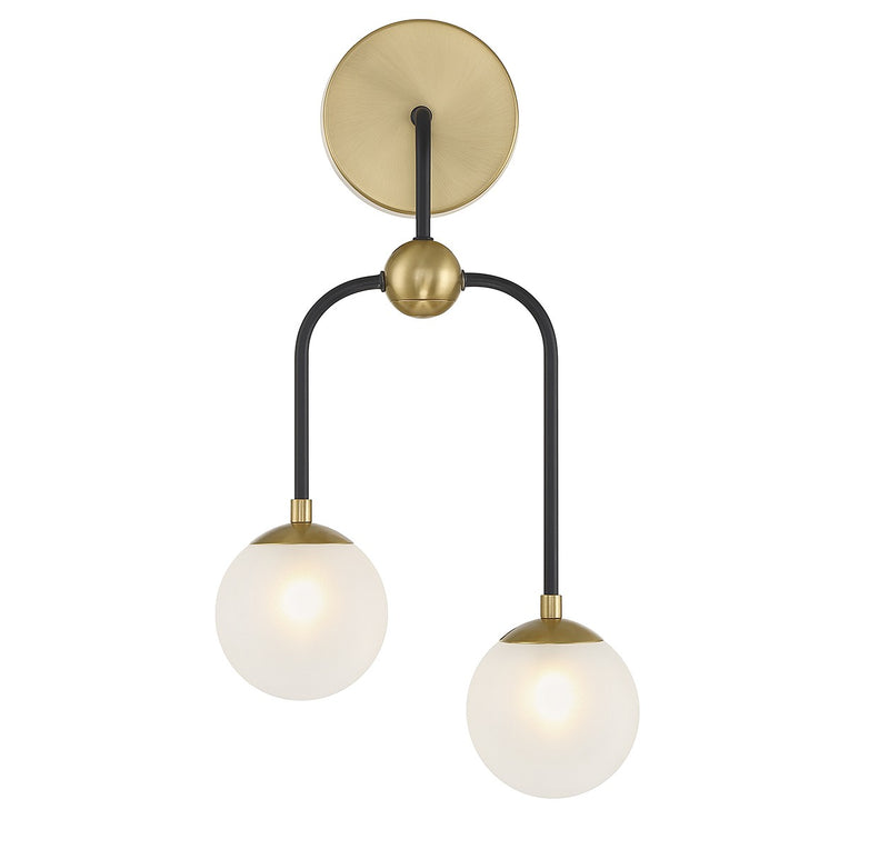 Savoy House 9-6696-2-143 Two Light Wall Sconce, Matte Black with Warm Brass