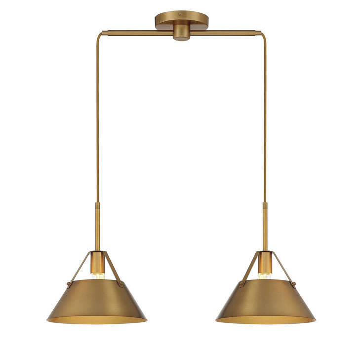 Meridian M100107NB Two Light Chandelier, Natural Brass