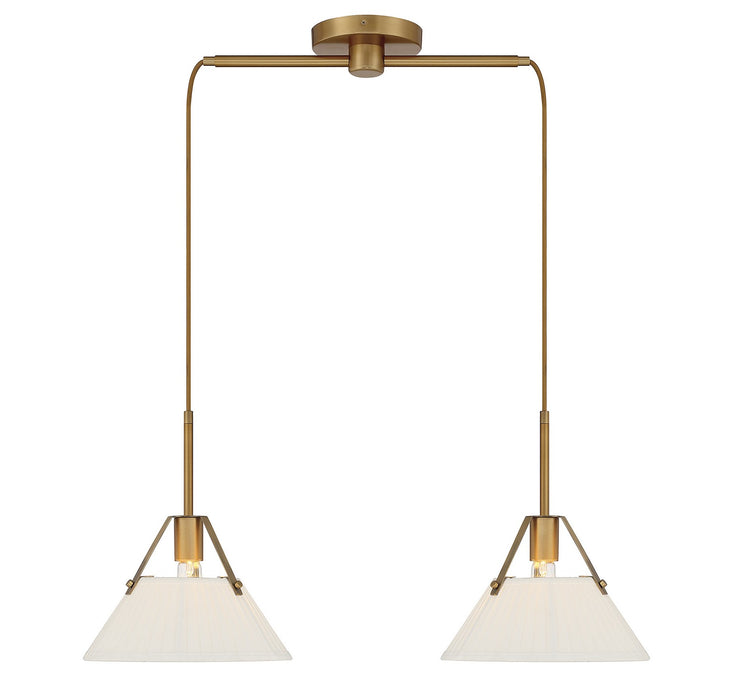 Meridian M100108NB Two Light Chandelier, Natural Brass