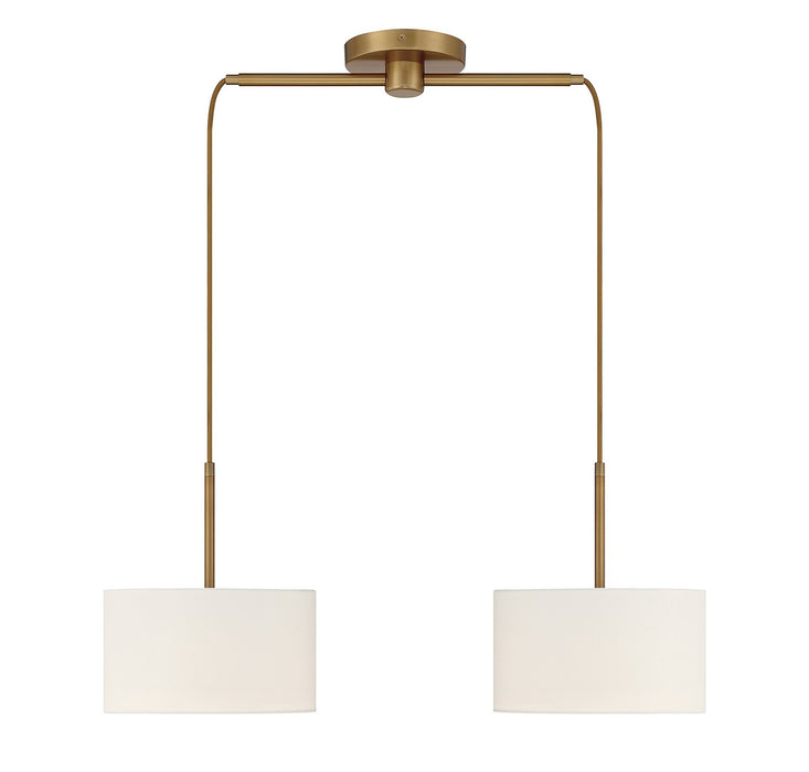 Meridian M100109NB Two Light Linear Chandelier, Natural Brass