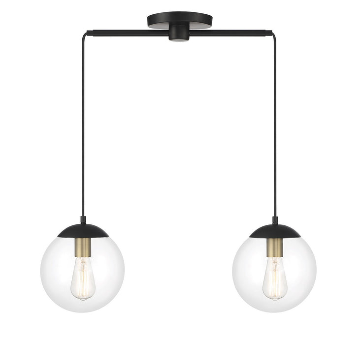 Meridian M100110MBKNB Two Light Chandelier, Matte Black with Natural Brass
