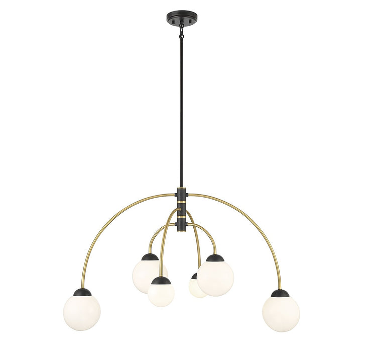 Meridian M100114MBKNB Six Light Chandelier, Matte Black with Natural Brass