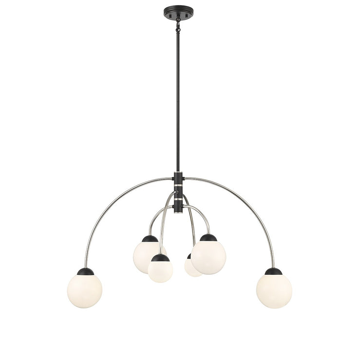 Meridian M100114MBKPN Six Light Chandelier, Matte Black with Polished Nickel