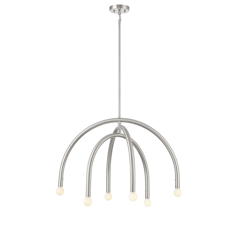 Meridian M100115BN Six Light Chandelier, Brushed Nickel