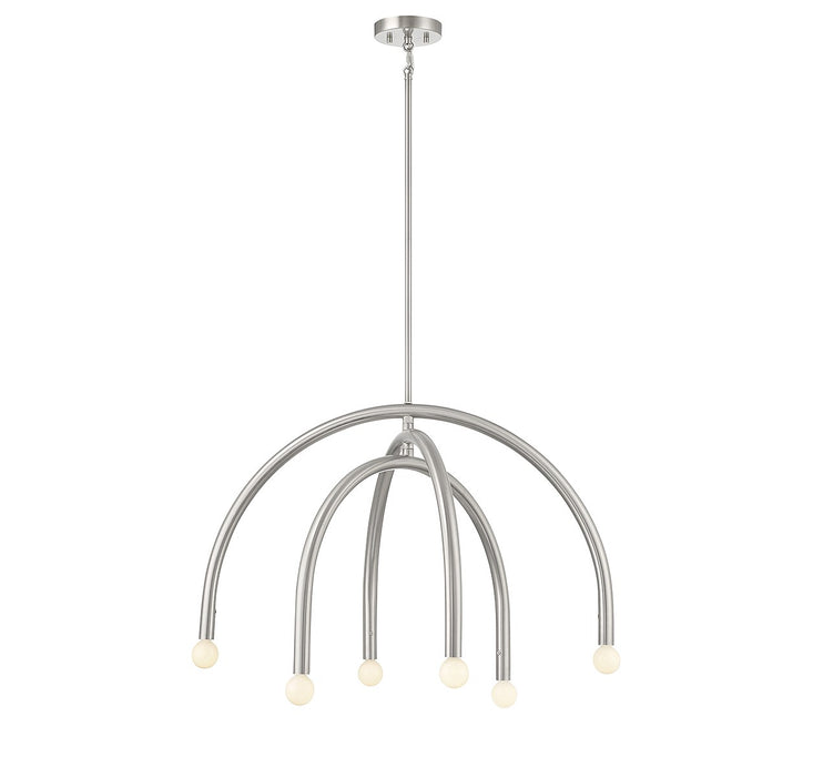 Meridian M100115BN Six Light Chandelier, Brushed Nickel