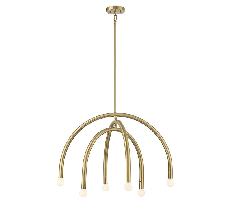 Meridian M100115NB Six Light Chandelier, Natural Brass