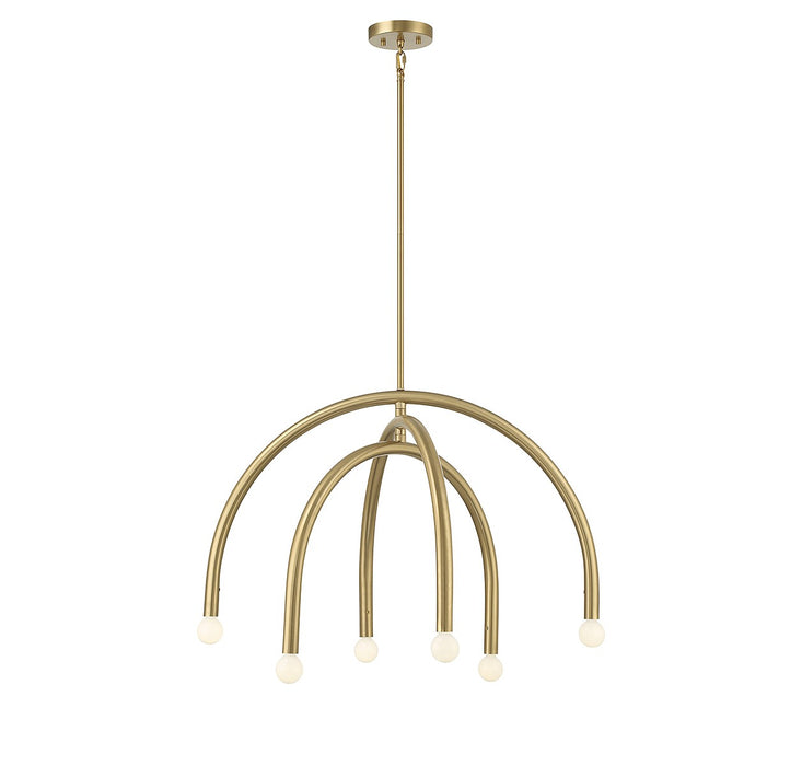 Meridian M100115NB Six Light Chandelier, Natural Brass