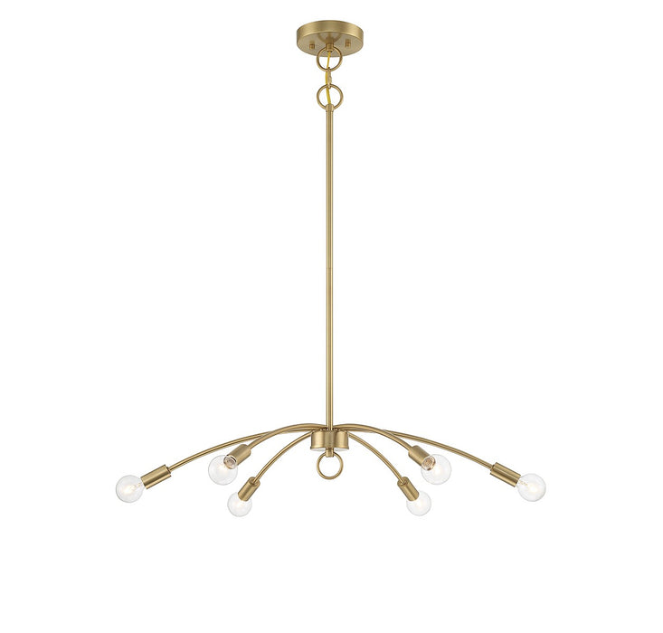 Meridian M100116NB Six Light Chandelier, Natural Brass