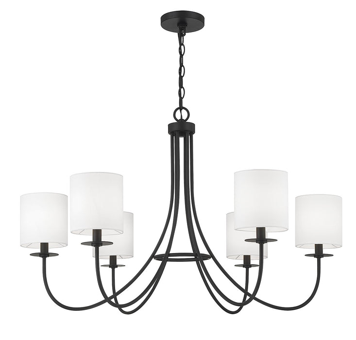 Meridian M100117MBK Six Light Chandelier, Matte Black