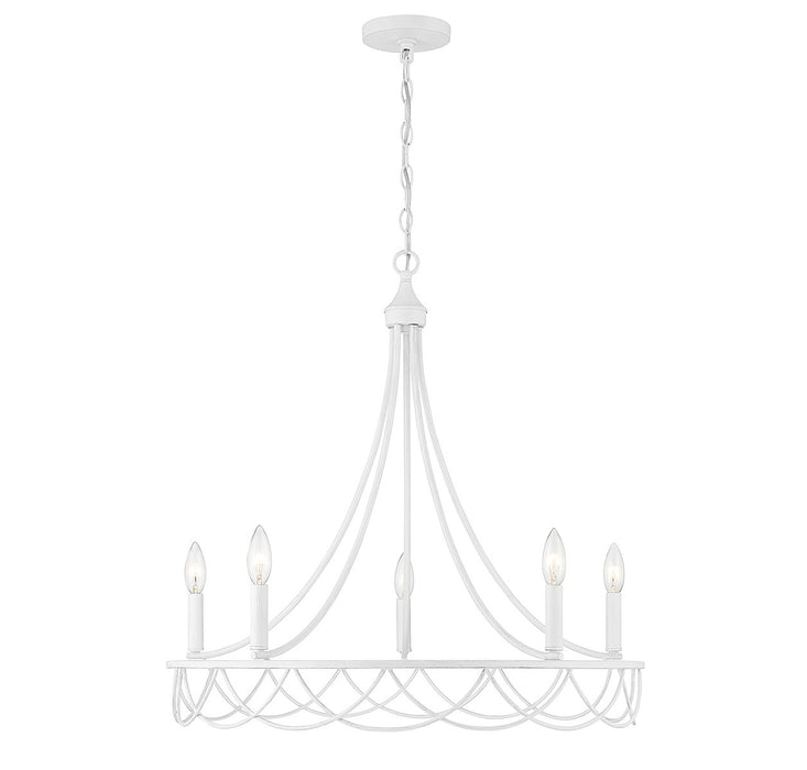 Meridian M100118DW Five Light Chandelier, Distressed White