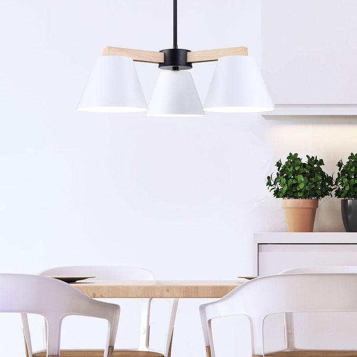 Canarm ICH1124A03BWW Three Light Chandelier, Matte Black, Matte White, And Wood
