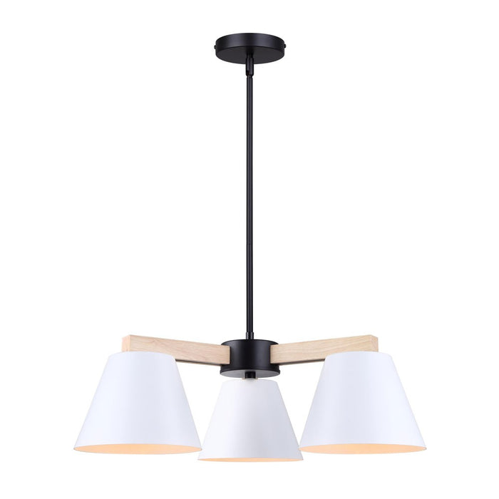 Canarm ICH1124A03BWW Three Light Chandelier, Matte Black, Matte White, And Wood