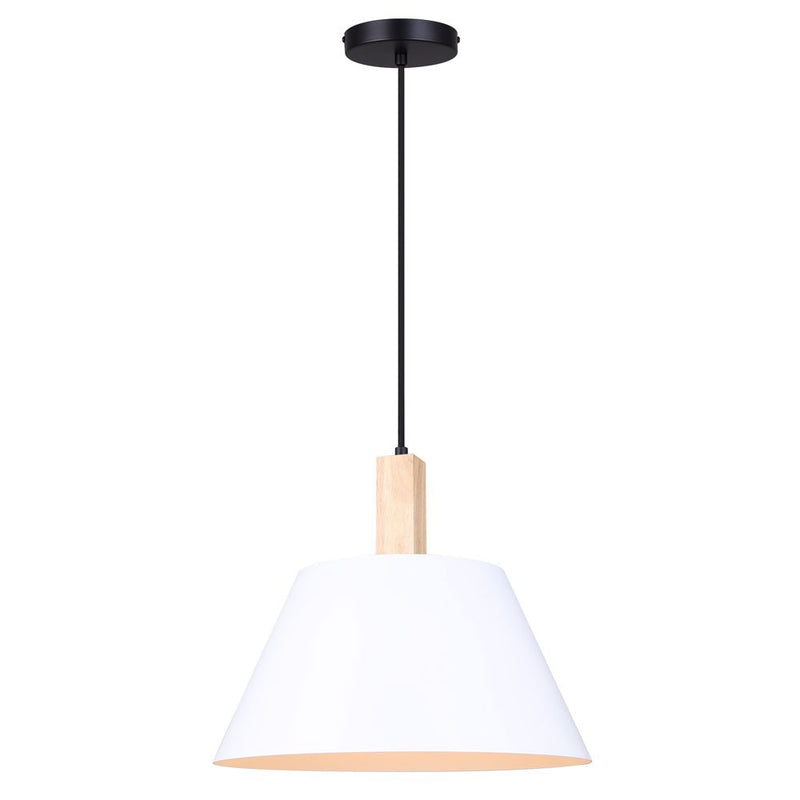 Canarm IPL1124A01BWW One Light Pendant, Matte Black, Matte White, And Real Wood