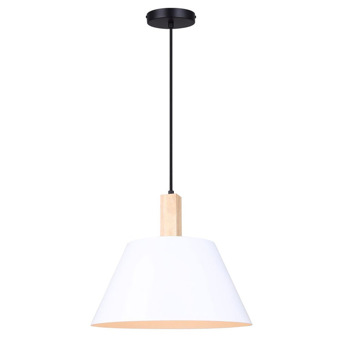 Canarm IPL1124A01BWW One Light Pendant, Matte Black, Matte White, And Real Wood