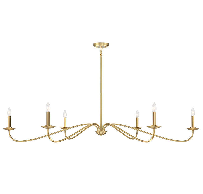 Meridian M100119NB Six Light Chandelier, Natural Brass