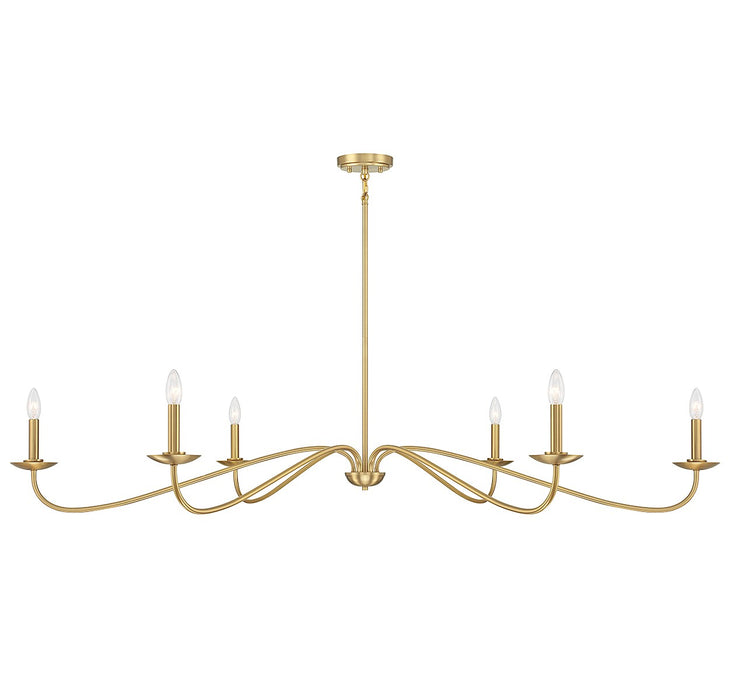 Meridian M100119NB Six Light Chandelier, Natural Brass