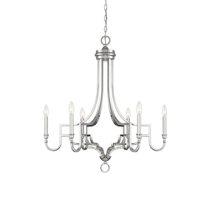 Meridian M10083PN Six Light Chandelier, Polished Nickel