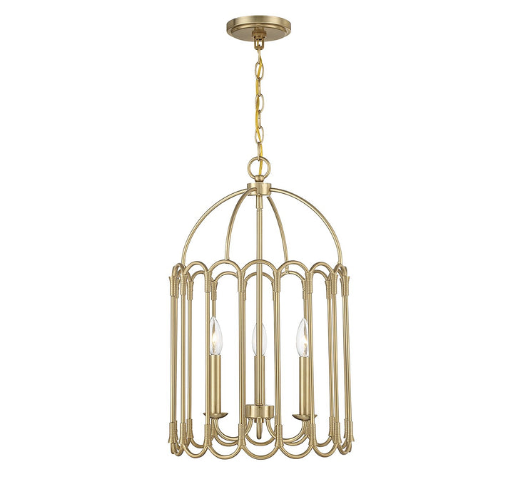 Meridian M30011NB Three Light Pendant, Natural Brass