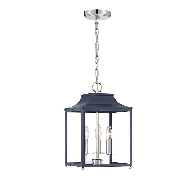 Meridian M30013NBLPN Three Light Pendant, Navy Blue with Polished Nickel