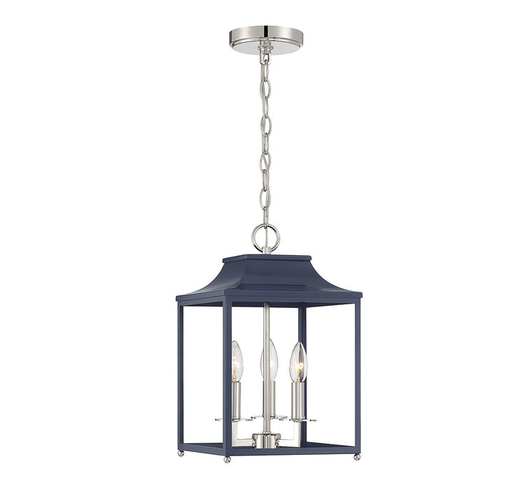 Meridian M30013NBLPN Three Light Pendant, Navy Blue with Polished Nickel