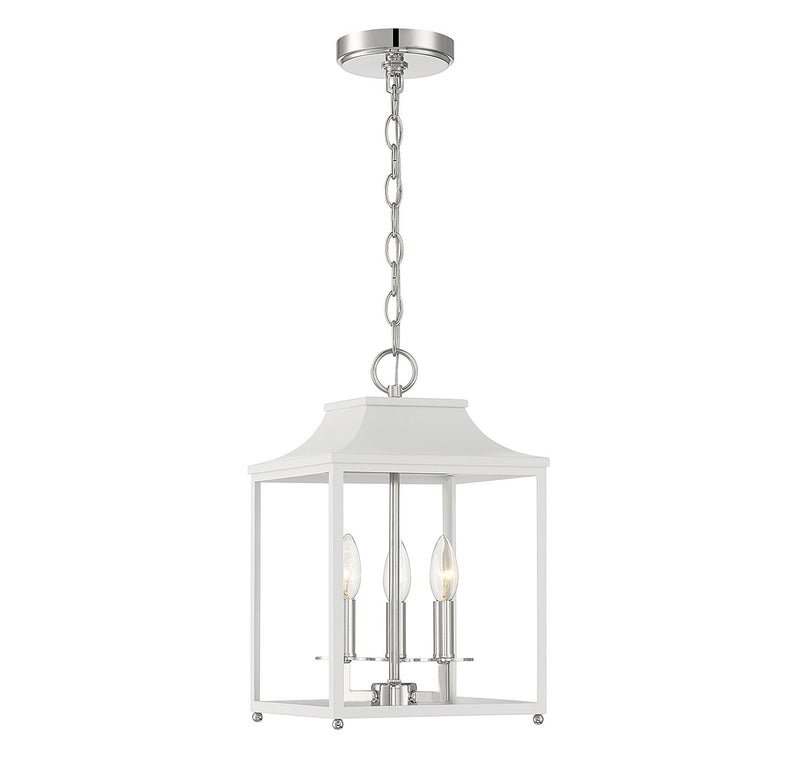 Meridian M30013WHPN Three Light Pendant, White with Polished Nickel