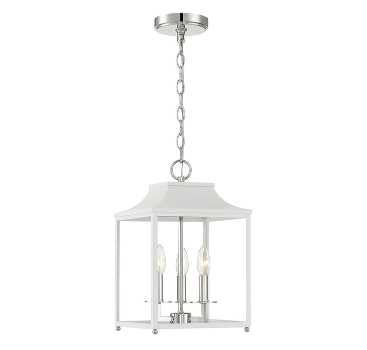 Meridian M30013WHPN Three Light Pendant, White with Polished Nickel