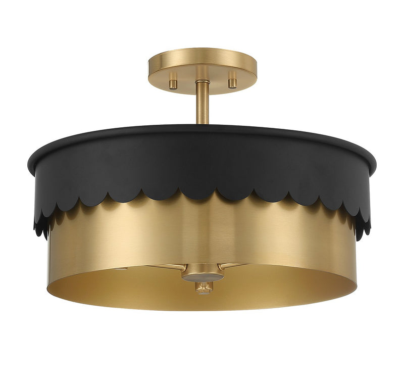 Meridian M60072MBKNB Three Light Semi-Flush Mount, Matte Black and Natural Brass