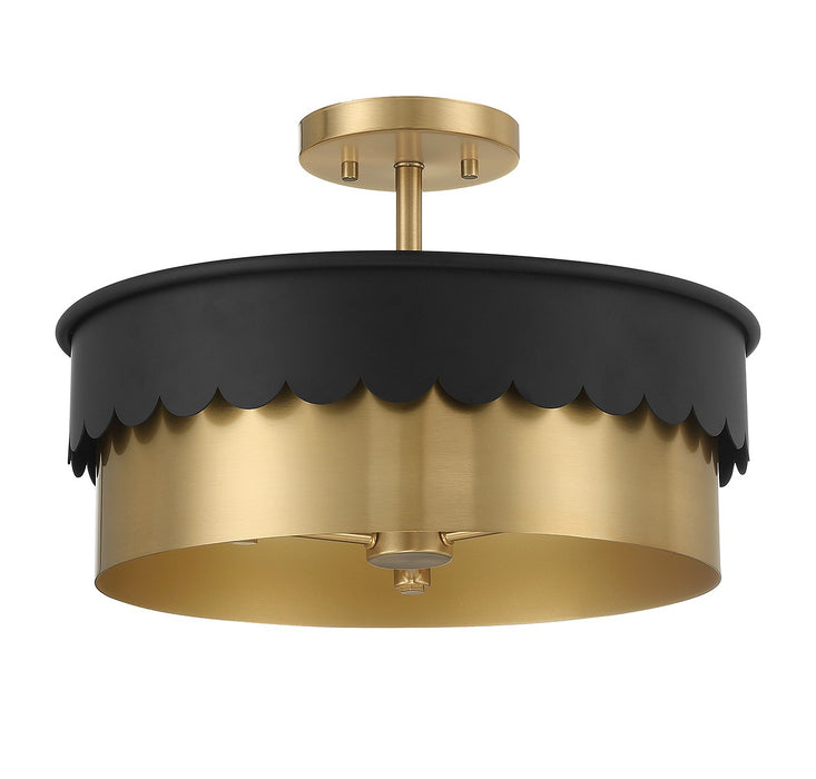Meridian M60072MBKNB Three Light Semi-Flush Mount, Matte Black and Natural Brass